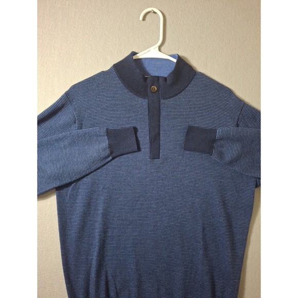 Peter Millar Men Small  1/4 Zip Italian Merino Wool  Sweater Blue Black Stripe - Picture 1 of 9